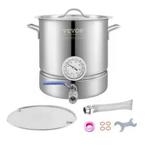 VEVOR Stainless Steel Kettle, TikTokShopBlackFriday, Max. 16 GALLON Brewing Pot, Tri Ply Bottom for Beer, Brew Kettle Pot, Home Brewing Supplies Includes Lid, Handle, Thermometer, Ball Valve Spigot, Filter, Filter Tray Drinkware Jugs