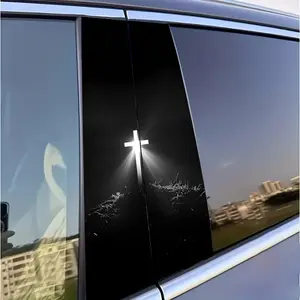 2-piece black and white luster cross pattern car sticker - self-adhesive B-pillar protective sticker, suitable for car windows and walls, durable, easy to stick and easy to tear Decal For Cars