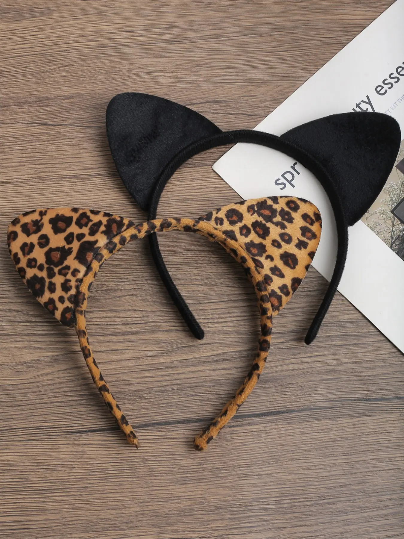 2pcs Autumn Winter Vintage Leopard Print Plush Cat Ear Headbands, Cute Daily Hair Bands for Makeup Skincare, Outdoor Use