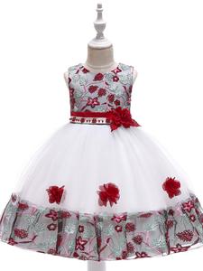 girl's floral embroidery beaded big bow party dress