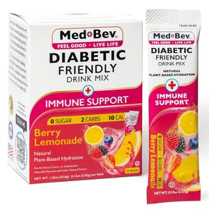 MedBev Drink Mix: Low carb, sugar-free, low cal & diabetic-friendly. 13 vitamins, electrolytes & immune support. 12 powder stick packs for beverages