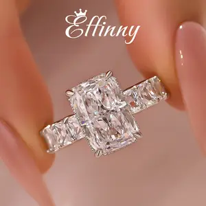 Effinny 4.5ct Radiant Cut Engagement Ring, 925 Sterling Silver Promise Ring, 5A Cubic Zirconia Wedding Ring for Women