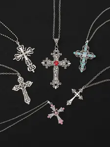 6 Piece Punk Hip Hop Necklace Set, Cross Pendant, cross necklaces, Imitation Zircon Design, Holiday Gift, Party Gift, Unisex, Graduation, Mother's Day