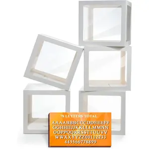 White Transparent Balloon Boxes, Clear  Boxes with 78 Letters for Custom Name, Balloon Box Blocks Backdrop for Bride Shower  Shower Birthday Boy Girl  Graduation Party Decor, 5 count