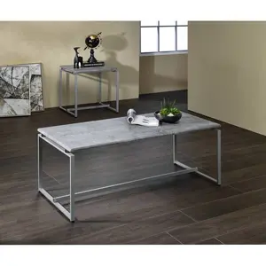 Transform Your Space with the Jurgen 3PC Faux Concrete & Silver Finish Coffee & End Table Set – Modern Industrial Style, Perfect for Living Rooms & Offices