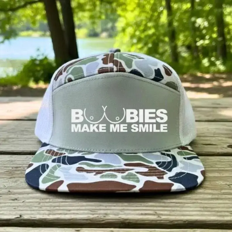Boobies Make Me Smile Snapback Trucker Hat, Funny Hat For Men