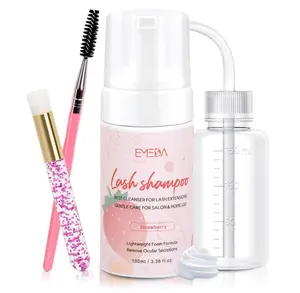 EMEDA Lash Shampoo Kit - 3.38 fl.oz / 100ml Gentle Foam Lash Cleanser, Oil-Free Cleaning for Wash Extension/Natural Eyelash Bath with Rinse Bottle Brush (Strawberries)