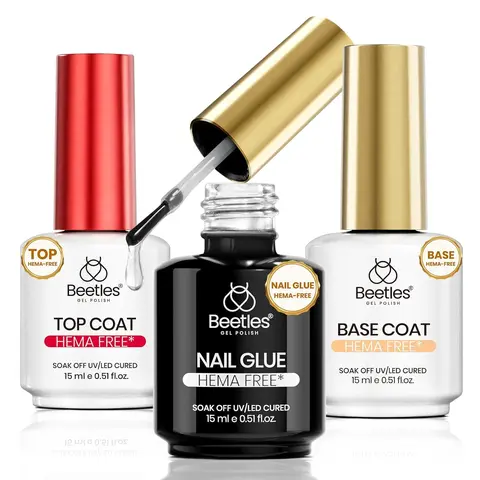 Beetles HEMA-Free Nail Tips Glue Kit - No Wipe Top Coat & Portable Nail Lamp, All-in-One Nail Extension Kit for Press on Nails False Nail Tips, DIY Salon Nails at Home
