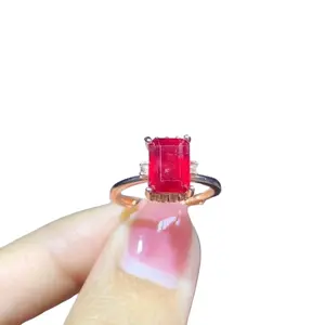 Emerald Cut Ruby Ring, Natural Ruby Gemstone Ring, Women's Ruby Ring 6x8mm
