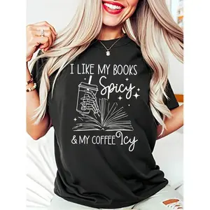 [100%25 Cotton] "I Like My Books Spicy & Coffee Icy" Tee For Bookish Caffeine Lovers T-Shirt For Men And Women