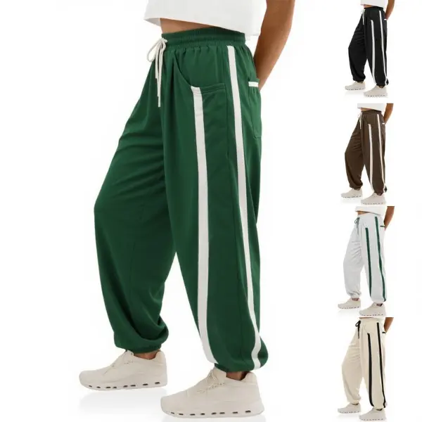 UANEO Women's Millennial Retro Striped Cargo Joggers - Hiking Travel Running Comfortable Casual Pants with Pockets