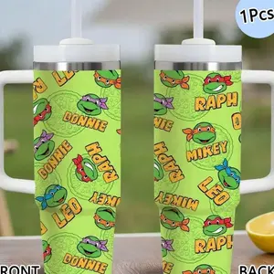 Teenage Mutant Ninja Turtles Vacuum Flasks, Insulated Cups, Insulated Drinkware 40oz Stainless Steel Thermal Tumbler with Handle & Straw, Keeps Drinks Cold Up to 12 Hours, Leak-Resistant Cup for Iced Coffee, Water, Office, Gym or Travel