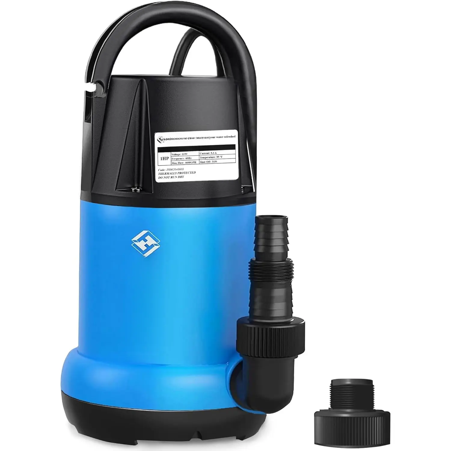 Sump Pump 1HP Clean/Dirty Submersible Water Pump, 4600GPH Utility Pump Thermoplastic Electric Portable Transfer Water Pump for Swimming Pool Garden Pond Basement with 10ft Long Power Cord