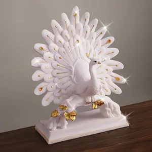 Elegant Fanned Peacock Figurine, Resin Decorative ure for Home Decor, Living Room, Office, Shelf, or Table Centerpiece, Luxury Animal Ornament Gift for Housewarming, Wedding, Birthday