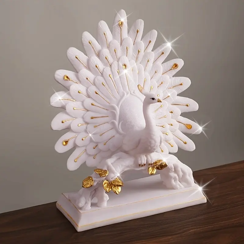 Elegant Fanned Peacock Figurine, Resin Decorative ure for Home Decor, Living Room, Office, Shelf, or Table Centerpiece, Luxury Animal Ornament Gift for Housewarming, Wedding, Birthday
