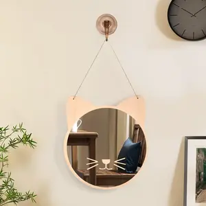 iCAGY Plastic Kids Mirror for Wall - Kids Safety, Hanging, Acrylic, Non-Glass and Unbreakable - Cat Decoration Mirror for Kid's Playroom 10" Reflective Gift