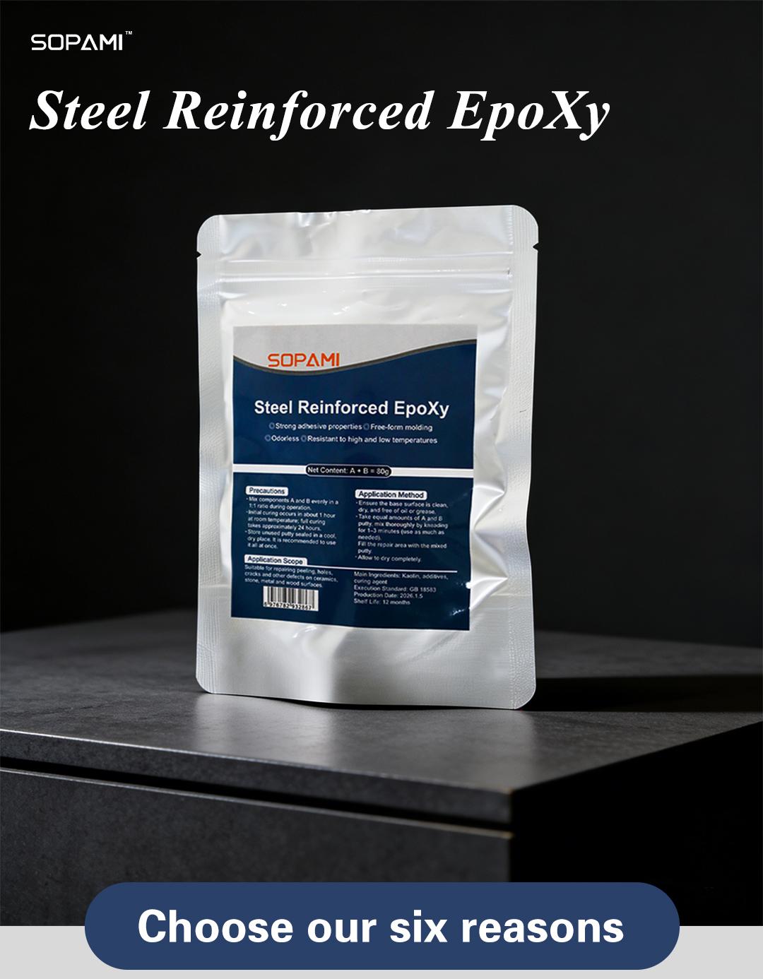 SOPAMI Steel Reinforced Epoxy Putty, Easy Operation, High Strength & Strong Adhesion, Excellent Restoration, Waterproof Heat Resistant Drillable, Permanent Repair Putty for Metal Wood Ceramic Concrete Plastic PVC Pipe Leaks Cracks Holes & Broken Parts fat