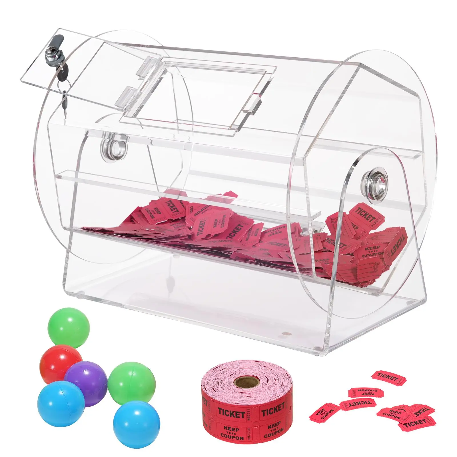 【SummerFinds】VEVOR Acrylic Raffle Drum, Professional Raffle Ticket Spinning Cage with 2 Keys, Transparent Lottery Spinning Drawing, Holds 5000 Tickets or 200 Raffle Balls, Raffle Ticket Box for Lottery Games Bingo