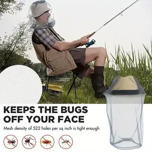 Outdoor Mosquito Net Face Mask, Large Insect Head Cover, Mesh, Compatible with Hats, Ideal for Fishing Hunting
