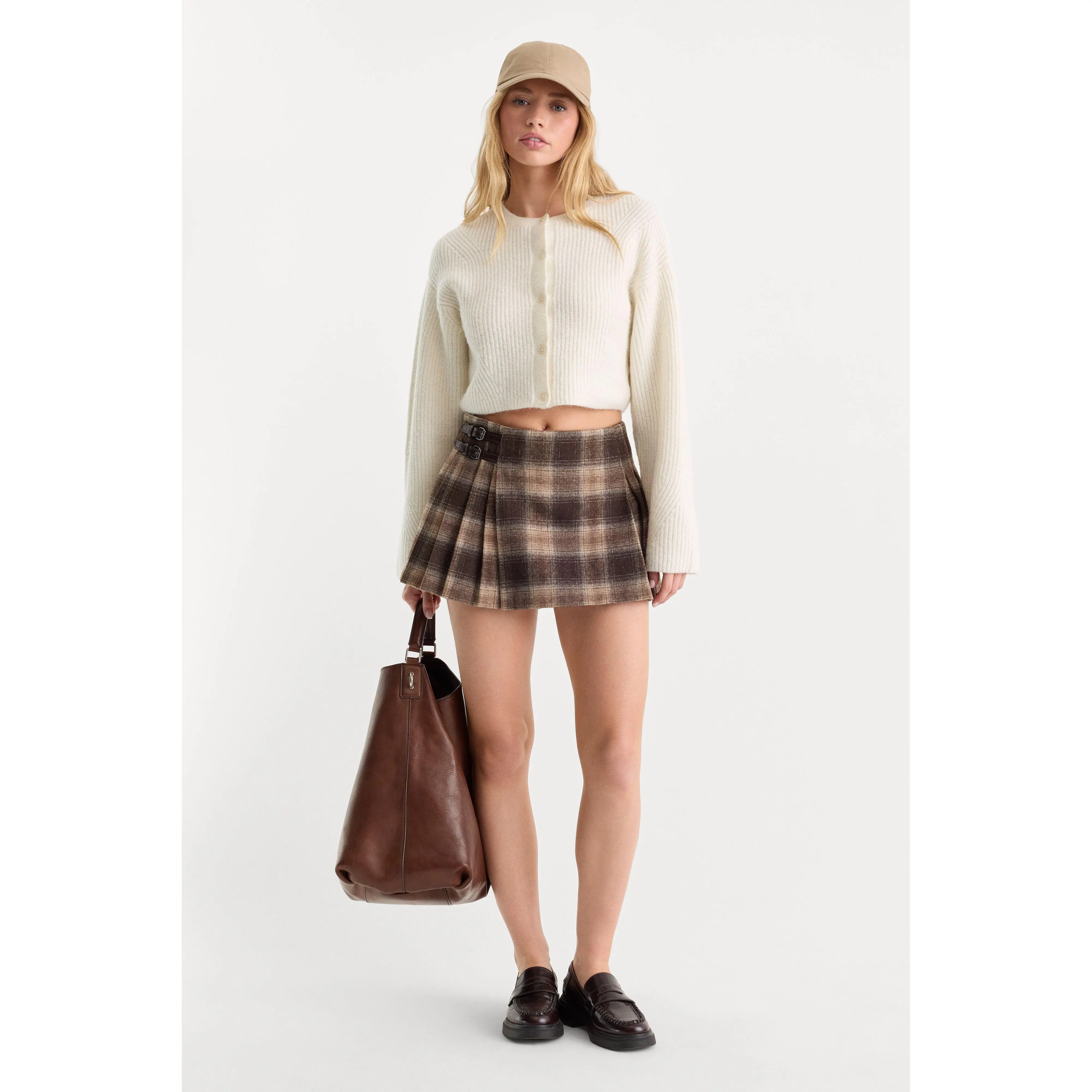 THE MICRO BUCKLE SKIRT | MOCHA PLAID