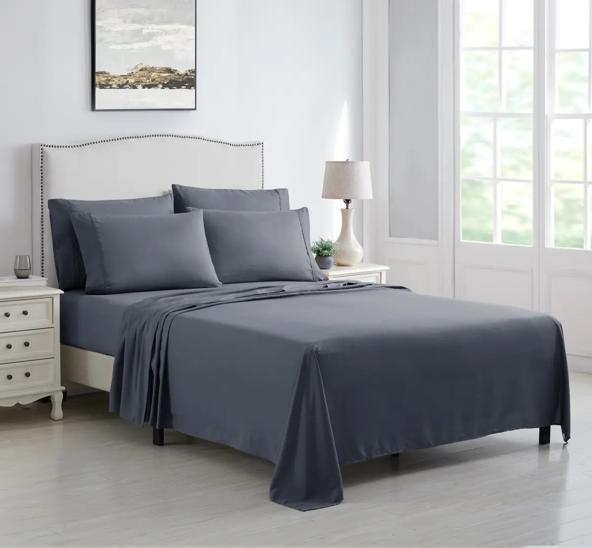 Kathy Ireland 1298TWDKGR Twin Size Brushed Microfiber Sheet Set, Dark Gray - 6 Piece
