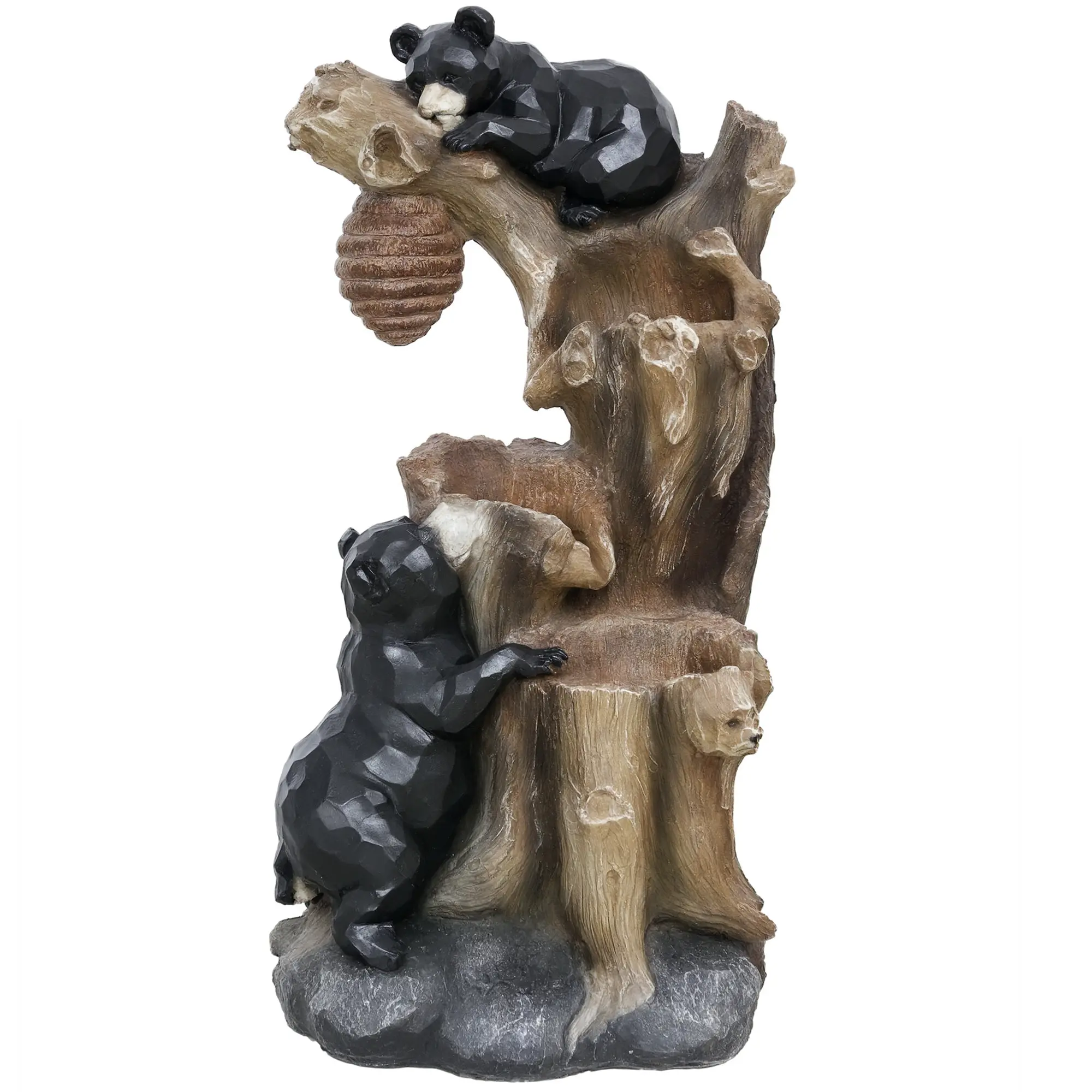 Bears & Honey Beehive Themed Resin Fountain, 22.4in 3-Tier Cascading Outdoor Waterfall with Built-In LED Ambient Lights, IP44 Weatherproof Adjustable Pump Garden Backyard Decor for Relaxing Ambiance