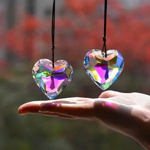 2PCS Heart Crystal Sun Catcher Prisms, Hanging Suncatchers with Glass Prism Decor, Rainbow Maker for Windows, Room, Kitchen, Garden Crystal Decor