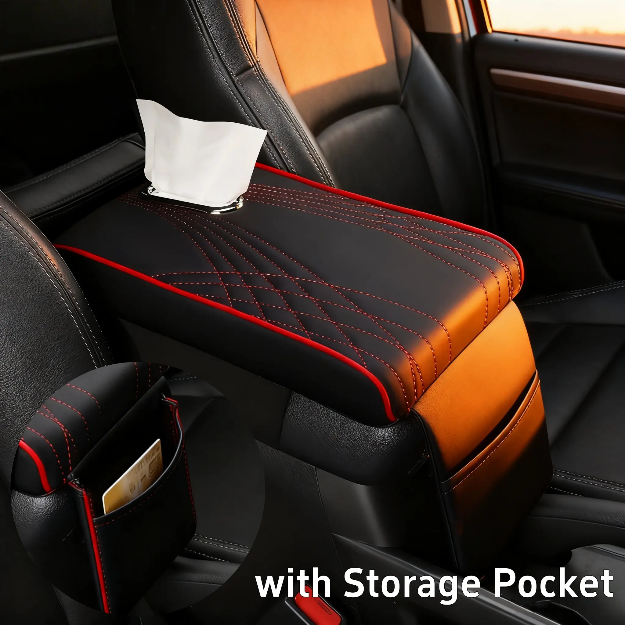 Automotive Leather Center Console Pad - 12.2x7.48x0.9in Universal Waterproof Non-slip Car Cushion, Armrest Seat Box Cover Protector, Car Interior Accessory for Most Vehicles, SUVs