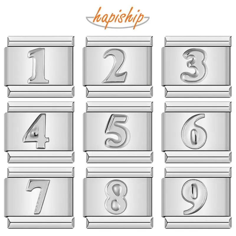 Hapiship 2025 Fashion Number 0 1 2 3 4 5 6 7 8 9 Italian Charm Fit 9mm Stainless Steel Bracelet Making Women Jewelry Gift DJ1449