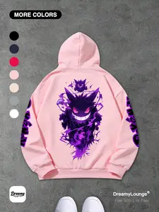 Classic Pet Pikachu Print Loose Hoodie with Pockets, Casual Home Wear or Daily, Comfortable Lounge Clothing for Men