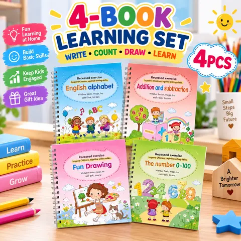 4PCS Kids Learning Workbooks, Preschool Educational Activity Books for Alphabet, Numbers, Addition, Subtraction & Drawing, Handwriting Practice Books for Toddlers & Kids, Home Learning Activities