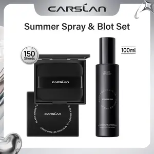 CARSLAN Summer Spray & Blot Set, Black Magnet Liquid Powder Makeup Setting Spray(100ml)+Oil Blotting Setting Sheet(150 Sheets) Duo–16HR Lockdown, Shine Control for Summer Makeup