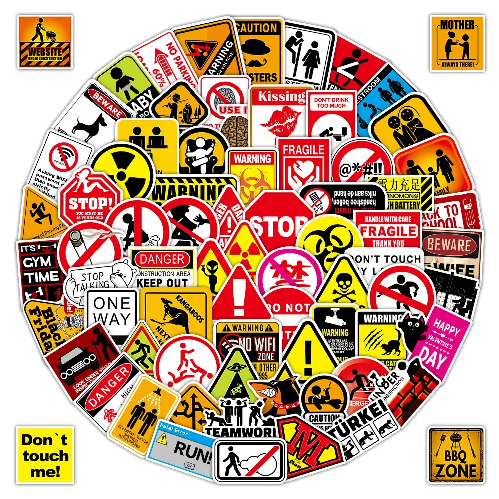 100 Pcs Standard Durable Safety Warning Signs Stickers - Versatile Caution Labels for Construction & Public Areas