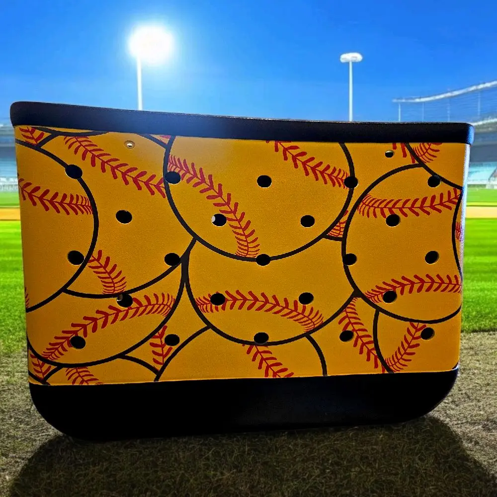 XL Softball Print Tote Bag -Black