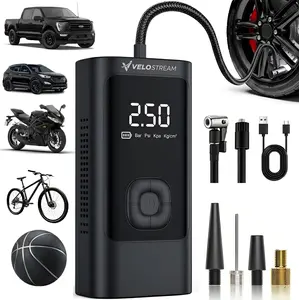Velostream Portable Tire Inflator Air Compressor, 150 PSI Cordless Air Pump with Digital Display, 6000 mAh Battery, 24L/Min Fast Inflation, Auto Shut-Off, LED Light, for Car, Bike, Motorcycle, Balls