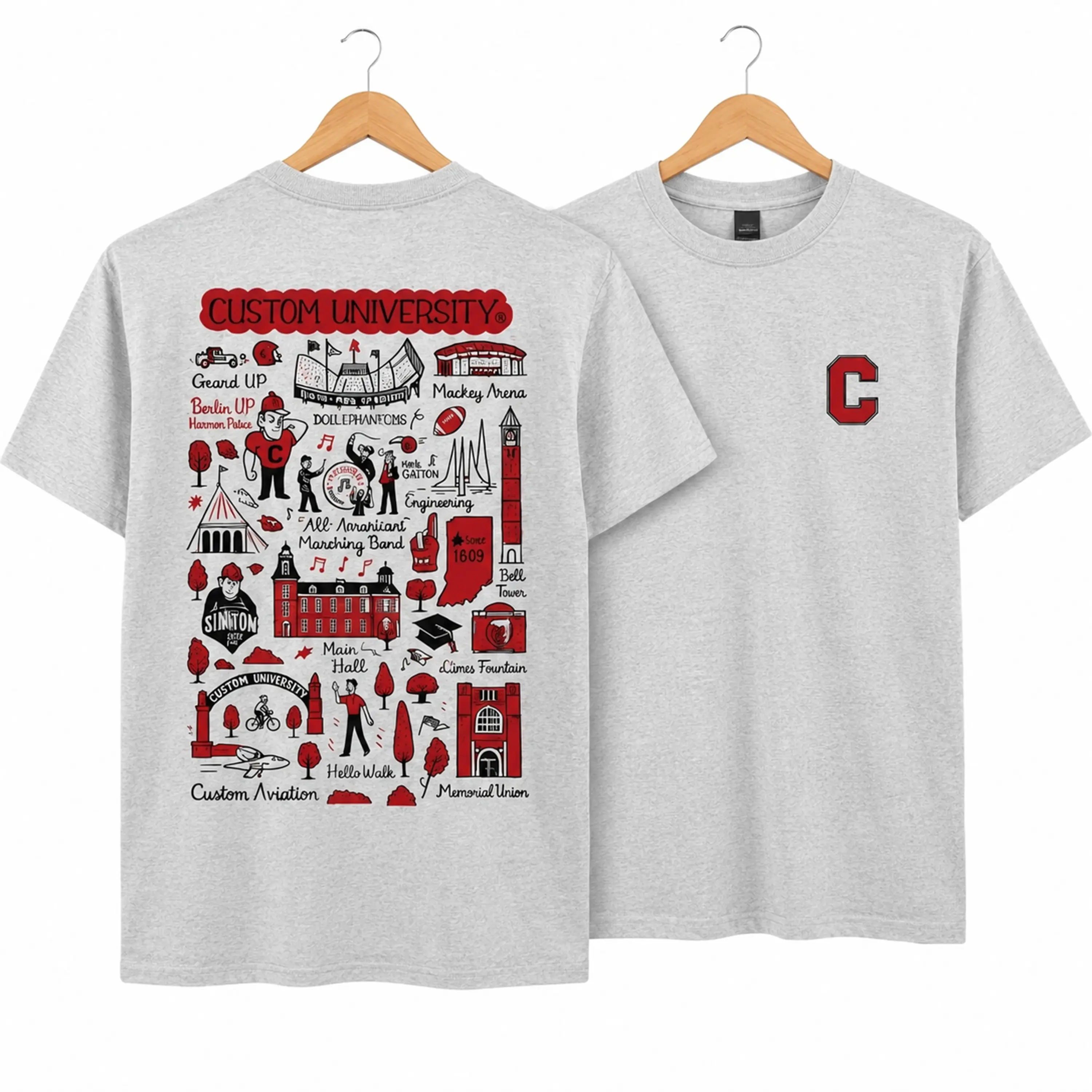 University Hand Sketched Shirt, Personalized College Crewneck, Vintage Game Day Shirt, Gift for Fans, Football Shirt For Men & Women