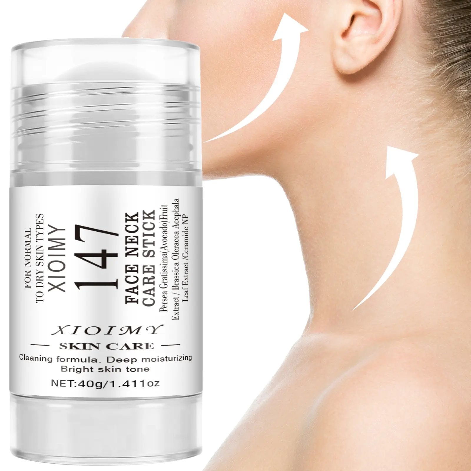 40g Neck Facial Care Moisturizer Stick, Infused with Avocado Oil & Niacinamide Np, Hydrating Non-Greasy, Moisturizing, Easy Absorption, Gentle No Irritation, Suitable for All Skin Types, Neck Cream
