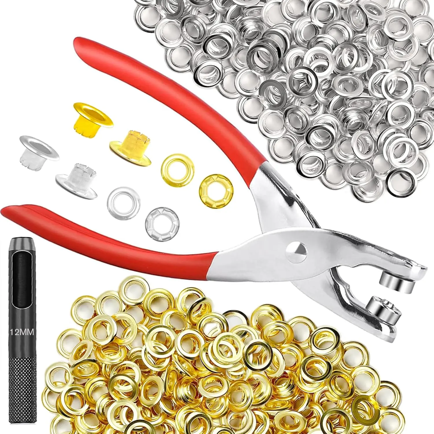 803Pcs 1/4 Inch Grommet Tool Kit, Grommet Kit, Eyelet Kit with Leather Hole Punch Pliers,400 Metal Eyelets and Grommets in Gold and Silver for Leather, Shoes, Fabric, Belt