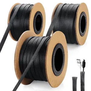 300  1/4, 1/2, 3/8 Inches Braided Wire Loom PET  Loom Expandable Sleeving Braided Sleeve for TV, ,  Theater