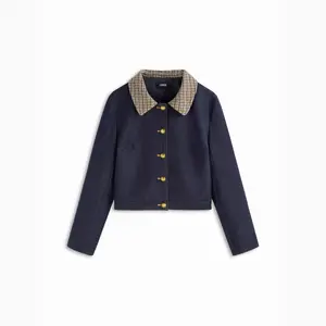 Cider Plaid Collar Two Tone Button Oversized Crop Shacket