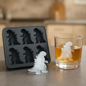 Creative Silicone Godzilla Ice Cube Mold - Food Grade Ice Tray with Dust Cover - Black Cover Utensils for Home & Party Refrigerator Storage.