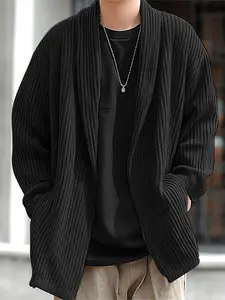 NCERUN Men Causal Long Sleeve Cardigans Knitwear Loose Fashion Texture Kimonos Solid Elegant Simple Male Sweaters Outerwear Workwear
