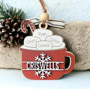 Personalized Christmas Ornament, Hot Marshmallows Coffee Hanging Ornament for Christmas Tree, Hanging Decoration for Home Party Festival, Customized Family Ornament Gift For Mom, Dad, Grandkids