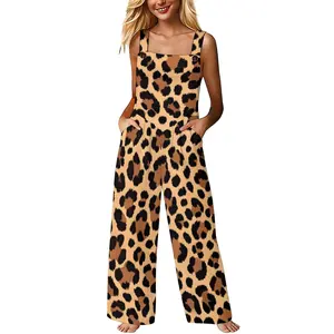 Womens 3D Graffiti Letter Paint Splash Print Spaghetti Strap Wide Leg Jumpsuit With Side Pockets Soft Lightweight Casual Loose Fit Edgy Streetwear Punk Music Festival Party Overalls
