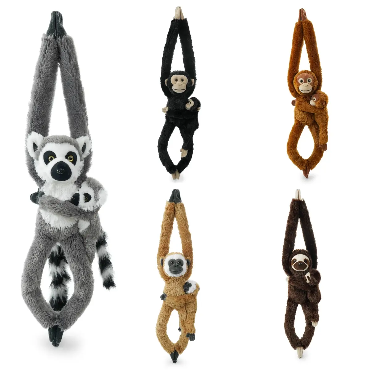 2 Pieces Lemur, Sloth, Chimpanzee, Red Gorilla, Monkey Hanging Plush Animal, Mom with Baby Hanging Plush Toy for Kids 4-12 Years Old, Gift for Boys and Girls plush monkey