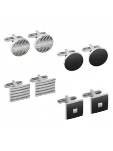 4 Pairs Business Style Cufflinks, Silver, Geometric Design, Perfect Gift for Men, Elegant and Simple, All Seasons
