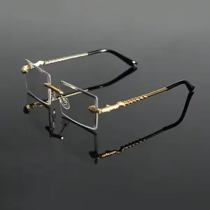 Modern Minimalist Luxury Men's Frameless Glasses with Golden Rim and Clear Lenses for Daily & Formal Wear