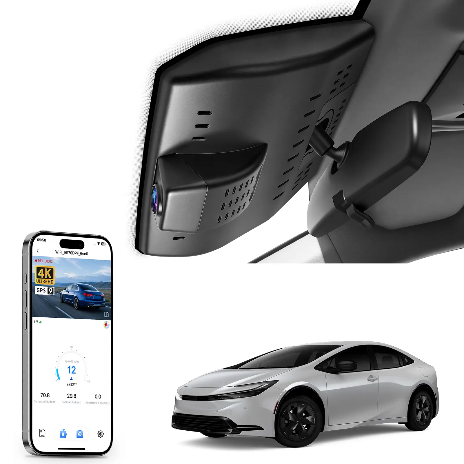 Mangoal 4K Dash Cam Custom Fit for Toyota Prius, Prius AWD-e & Prius Prime 2023-2026, LE Limited Nightshade XLE, Built-in GPS, WiFi Night Vision