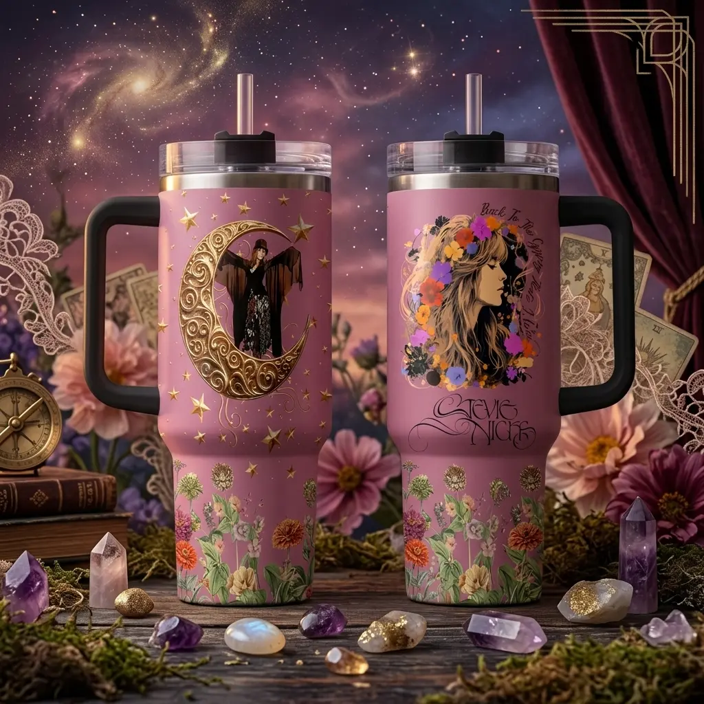 Stevie Nick 40oz Stainless Steel Tumbler, Back to the Gypsy That I Was Fleetwood Mac Design, Perfect Gift for Music Lover
