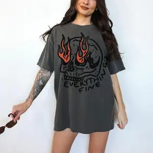Comfort Colors Everything Is Fine Shirt Skull Tee Boho Vintage Tee Trendy Graphic Tee Skull Rebel Rock n Roll Grunge Edgy  Boho Hippie florida outfit clothing men california baggy august black fits lemon demon